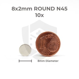 8x2 Neodymium Magnets - round (10 pieces)